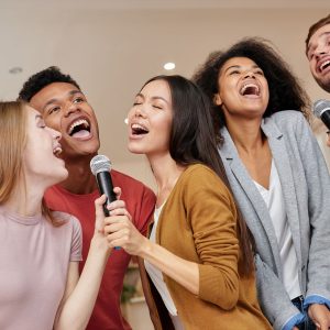 Microphone on stage against a background of auditorium